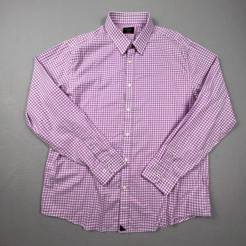 UNTUCKit Meursault Long Sleeve Shirt Mens XL Prple Gingham Cotton Casual Bizness